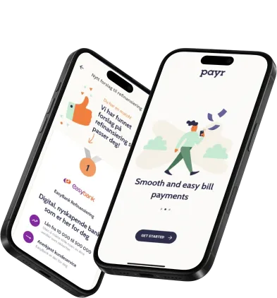 Screens of the Payr product on a device.